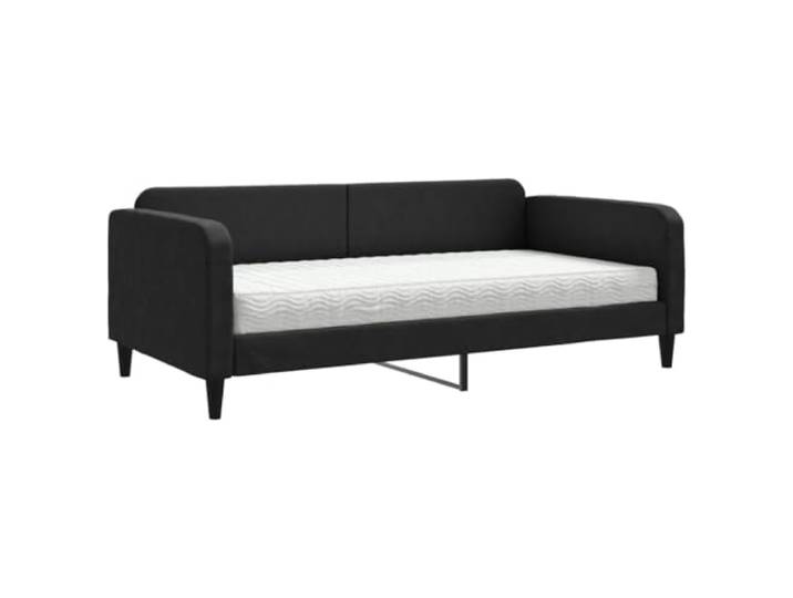 PUGYNBK 2-in-1-Schlafsofa mit Matratze, schwarzer Stoff, 100 x 200 cm Struktur aus Holz und Metall, Lattenrost, für Wohnzimmer oder Schlafzimmer