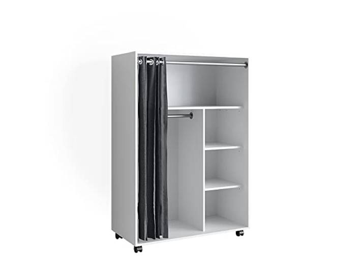 Vicco Kleiderschrank Doros, Weiß, 100 x 146.6 cm mit Rollen, mit Rollen zur flexiblen Platzierung im Raum