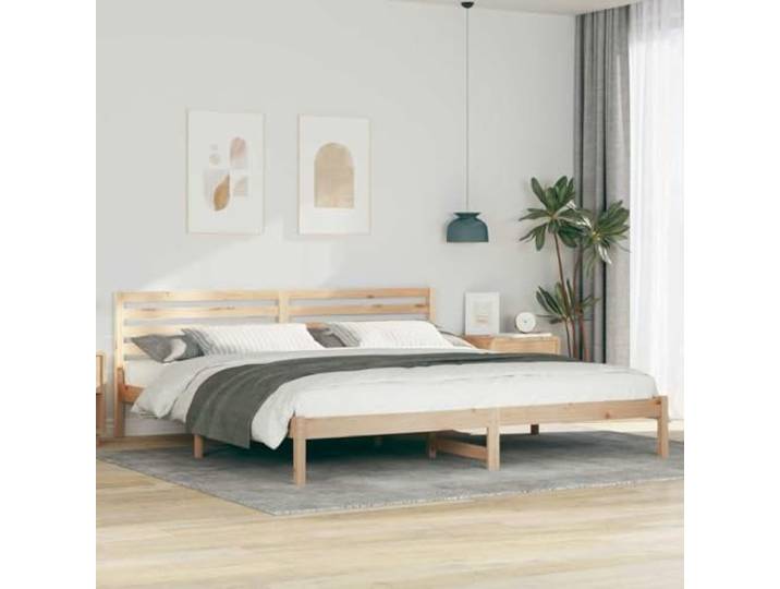 YUTAASU Bettrahmen mit Kopfteil Braun 200 x 210 cm Massives Kiefernholz Plattform Lattenrost, Stabil, Einfache Montage, Modernes Design
