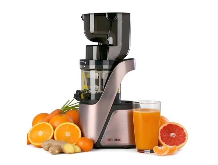 4Swiss Entsafter Slow Juicer Gemüse Obst Saftpresse Elektrisch Machine Kaltentsafter Saftmaschine für Äpfel Trauben Smoothie Langlebig 400W Leicht zu Reinigen mit 2 Einfüllöffnungen – BM105 Roségold