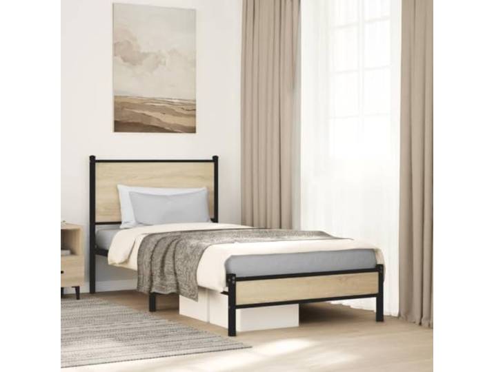 YUOTYRKTEJRSG Stabiles Metallgestell Schlafzimmer Klassiker 75x190 cm Braun Metallbett ohne Matratze Sonoma-Eiche 75x190 cm stabiles Bettgestell mit Kopfteil und Stauraum für Schlafzimmer Gästezimmer