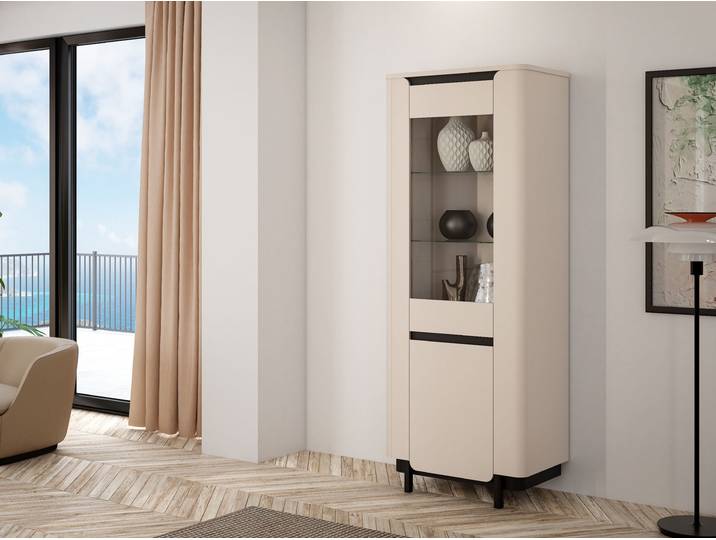 Vitrine FORTE Vodol , beige (kashmir beige, schwarz), B:75,6cm H:196,3cm T:44,8cm, Holzwerkstoff, Schränke, Vitrine