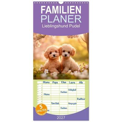 Familienplaner 2027 - Lieblingshund Pudel mit 5 Spalten (Wandkalender, 21 x 45 cm) CALVENDO