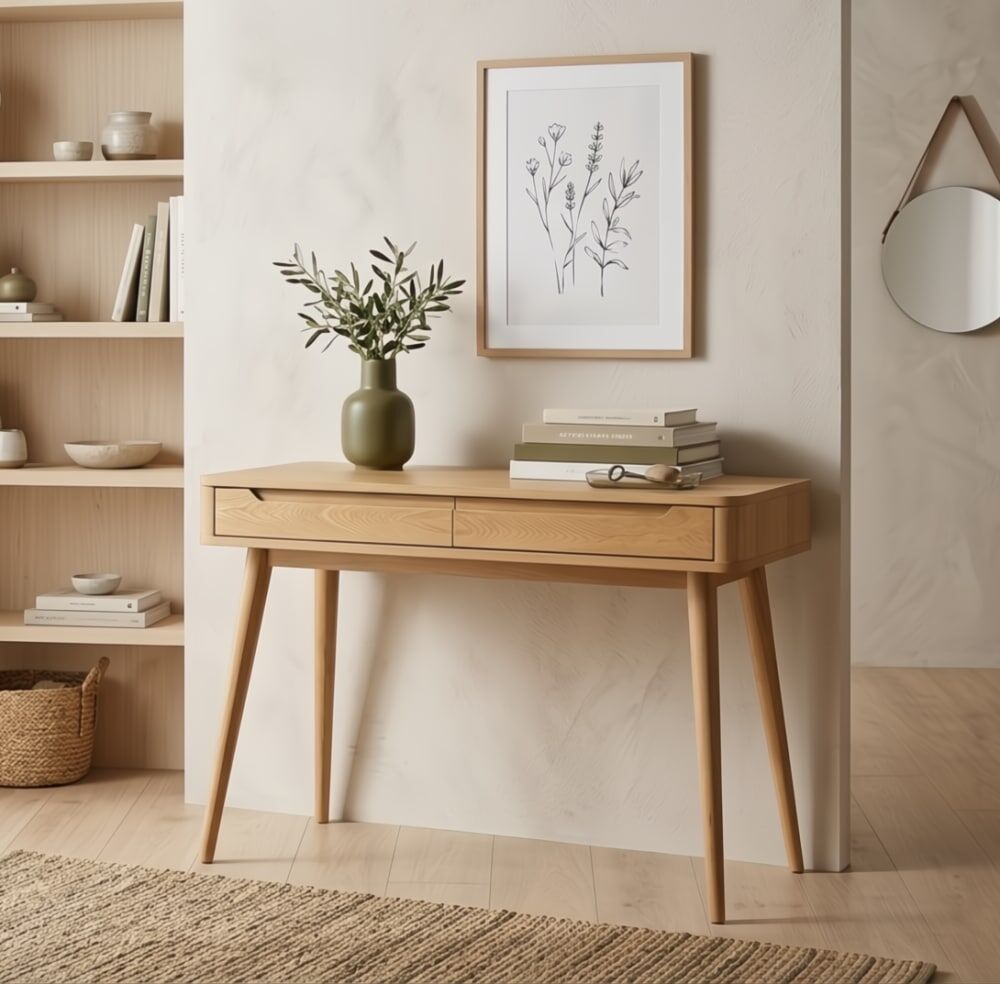 WOODEK Console en chêne massif, finition mat Beige 45x78x120cm