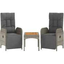 vidaXL 2x Garten-Relaxstühle mit Tisch Outdoor Relaxstuhl Set Sitzgruppe Gartenset Rattanmöbel Gartenmöbel Gartensessel Grau Polyrattan