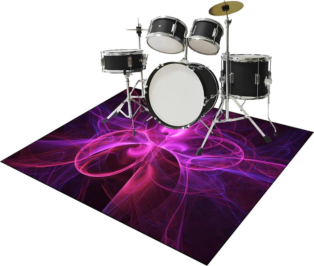 Zwarte geluiddichte drummat van polyester met antislip onderkant, B/D: 200 x 170 cm
