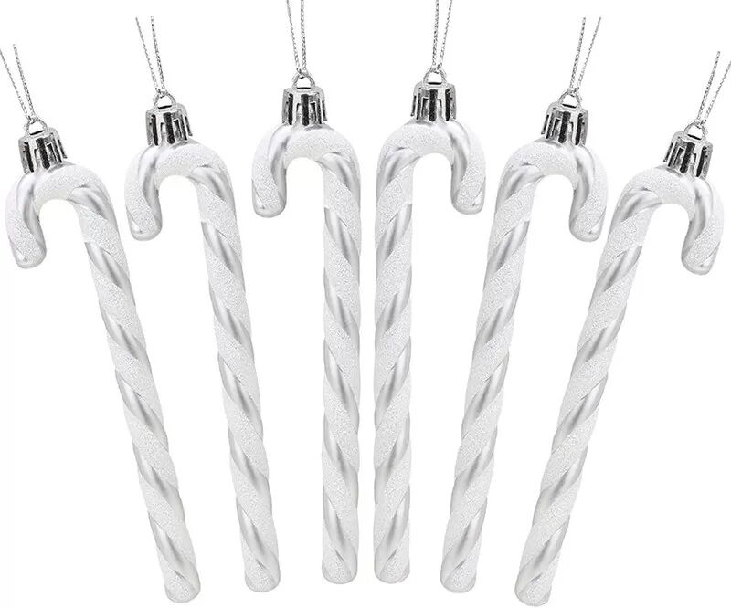 INF Zuckerstangen Weihnachtsbaumschmuck (6er-Pack) - Festliche Weihnachtsdekorationen Silber