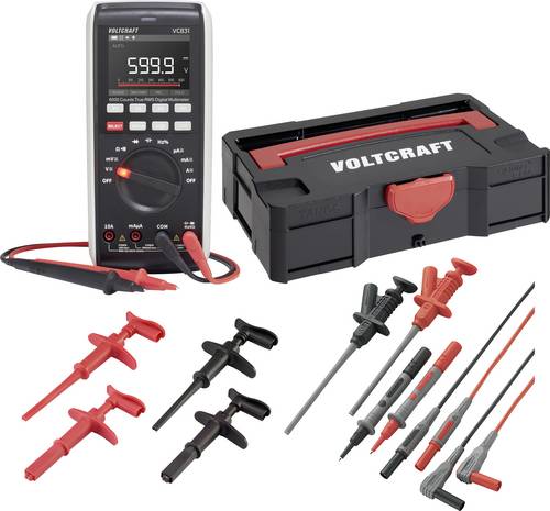 VOLTCRAFT VC-831 Hand-Multimeter Set mit T-Loc Systainer, Abgreifklemmen, Haken und zusätzl. Kabelset