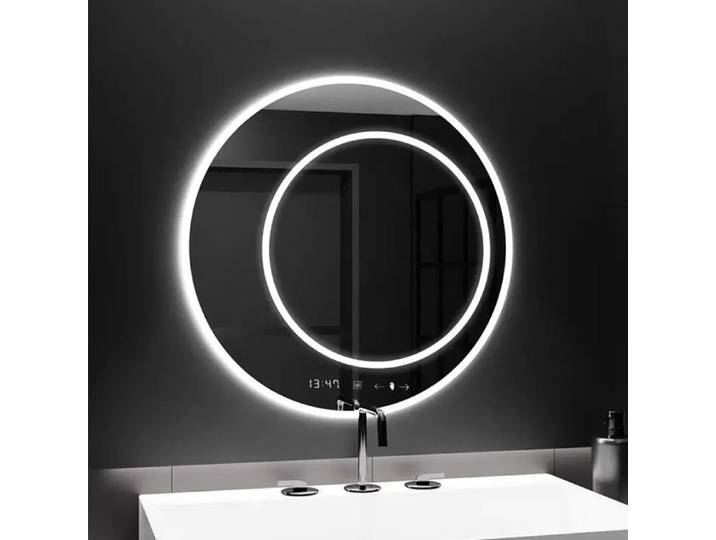 Miroir de Salle de Bain Alessandro Design 60cm Rond LED Desembuage Horloge et Thermometre Gradable D025