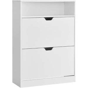 Vasagle Schuhschrank LBC048W01, weiß, Schuhkipper, 2 Fächer für 16 Paar, Holz, 80 x 102 x 24cm
