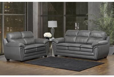 Marcus Grey Top Grain Leather Sofa/Loveseat Set - 38 x 86 x 36
