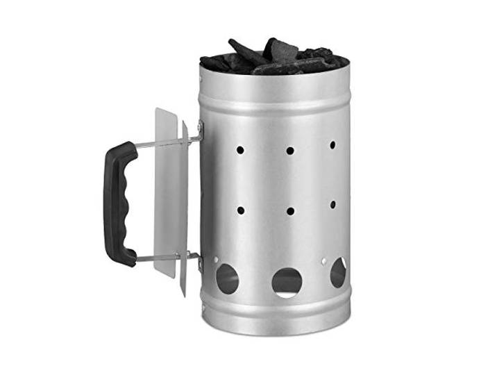 Relaxdays brikettenstarter, van staal, H x Ø: 27 x 16 cm, BBQ, houtskool starter voor tuinfeestjes, barbecue, zilver