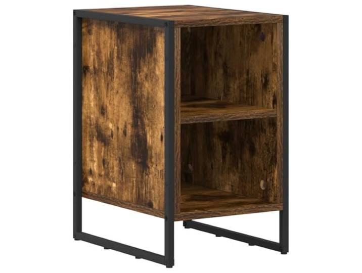 KUPTYERFG Nachttisch Rauch Eiche 39,5 x 30 x 50 cm Beistelltisch Kompakter Beistelltisch im Industrie-Design mit robusten Stahlbeinen für Schlafzimmer, Wohnzimmer und Leseecken.