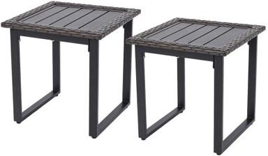 Costway Outdoor Rattan Side Table with Slatted Tabletop and PE Rattan Finish-2 Pieces