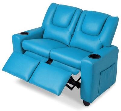 Costway 2-Seater Kids Recliner Double Toddler Sofa Chair with 2 Cup Holders-Blue