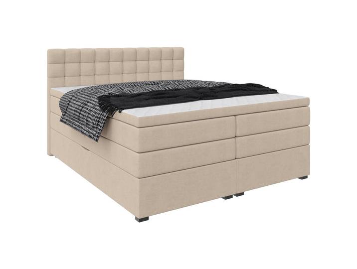 Boxxx Boxspringbett, Beige, Kunststoff, H3, 160x200 cm, gepolstertes Kopfteil, Topper durchgehend, In verschiedenen Grössen erhältlich, Schlafzimmer, Bett, Doppelbetten