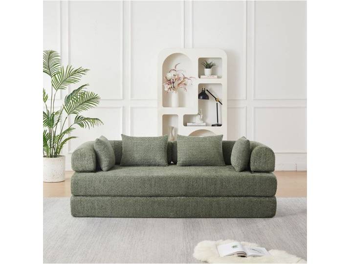 HOMVRA Canapé-lit modulable 2 places 4-en-1 en chenille vert dossier réglable 4 coussins
