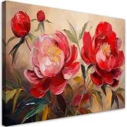 WANDBILD rote pfingstrosen blumen pflanzen gemalt