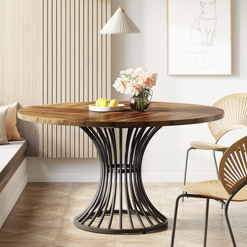 Borough Wharf Aishini Round Wood Top Dining Table Brown