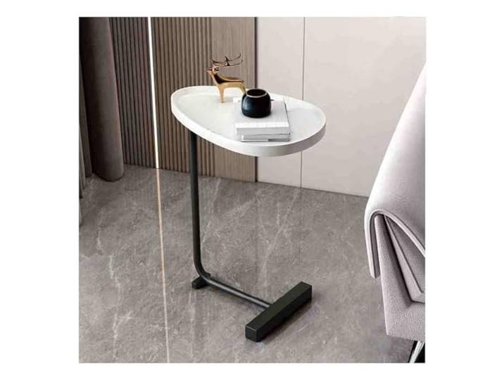 JIiopCFegh Eleganter ovaler Beistelltisch aus Holz und Metall, Nachttisch(Groove Type,White Black Legs)