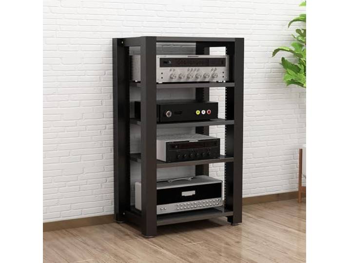 Verstellbares AV Rack 2/3/4/5 Ebenen, Verstärkerständer aus Stahl und Holz Verstellbare Fachböden, AV Geräte Rack, Verstärkerständer, Audio Rack, Stahl-Holz-Konstruktion, Mehrstufige Ablage