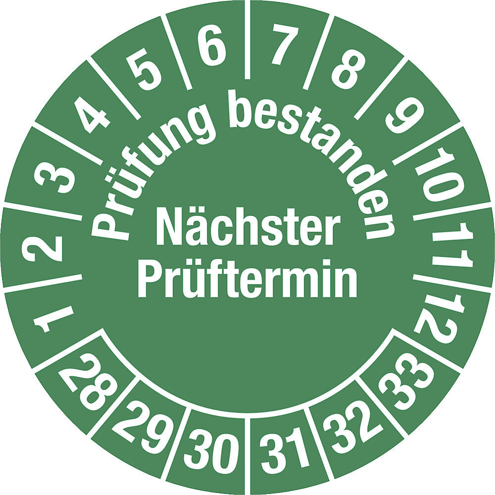 kaiserkraft Prüfung bestanden, Dokumentenfolie, Ø 30 mm, VE 10 Stk, 28 - 33, grün