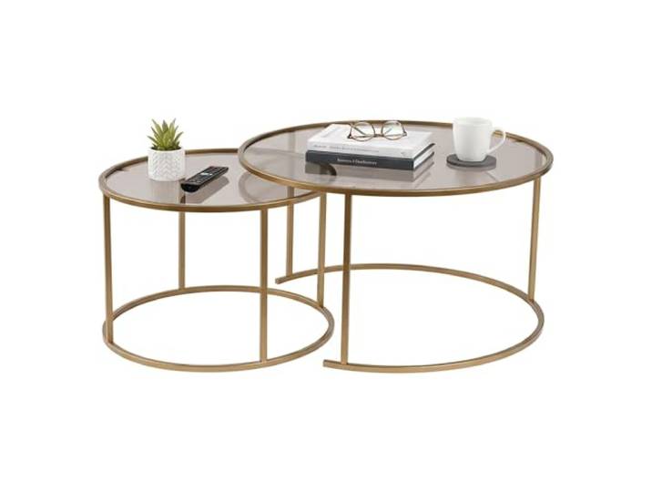 Dmora Couchtisch Ragalna 80x80x43h cm Gold Set aus 2 Tischen
