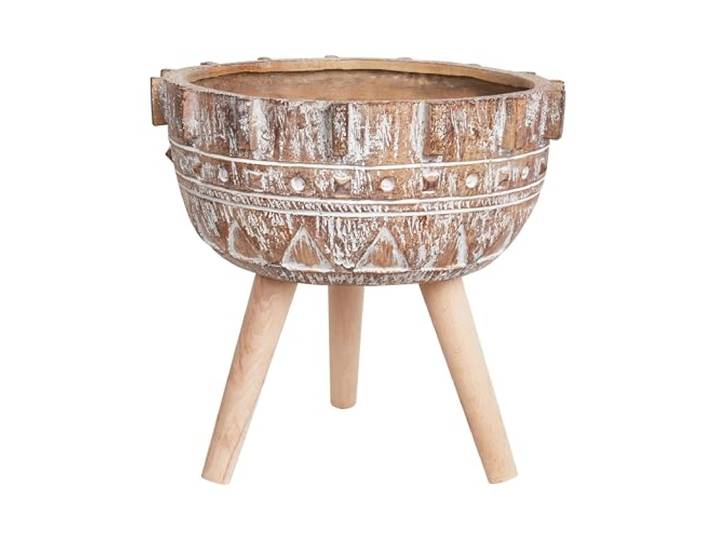 Blumentopf Magnesiumoxid braun/weiß mit Holzbeinen Muster Asplenium