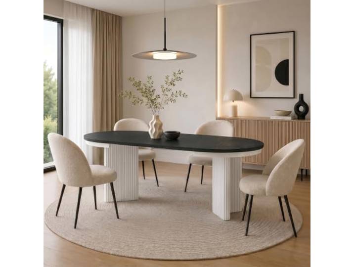BEAUTY SOFA Esstisch Prestige ausziehbar 100–180 cm, runder Esstisch Ø 100 cm mit 2 Einlegeplatten, geriffelter Designfuß, laminierte Tischplatte, Schwarz + Weiß