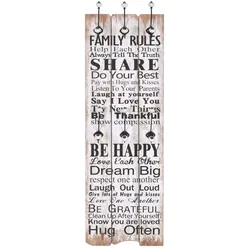 vidaXL Wandgarderobe mit 6 Haken 120 x 40 cm "FAMILY RULES"