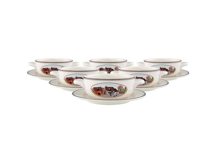 Villeroy & Boch Suppentassen MIT Untertassen Design Naif bunt 450 ml 6er Set, Mehrfarbig, Keramik, Geschirr, Teller, Suppenteller
