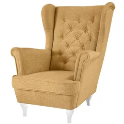 CHESTERFIELD-SESSEL Falco gelb mit Weiß Holzbeinen