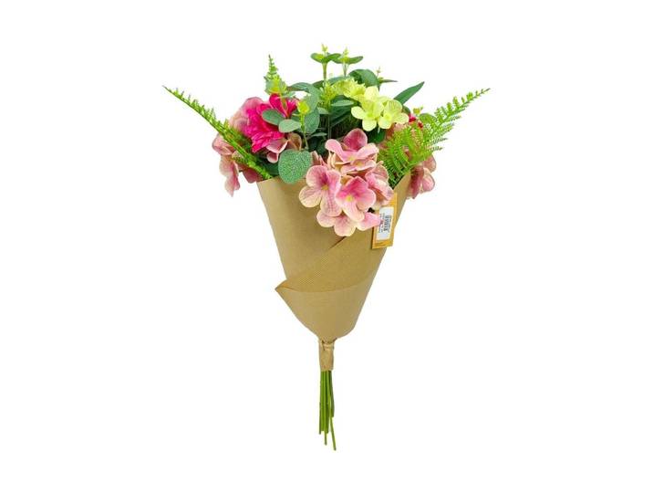 Kunstblume CHALET Blumenstrauss im Papier 63 cm , bunt (grün, rosa), H:63cm, Kunststoff, Kunstpflanzen, Kunstblume, Kunstblumenstrauss