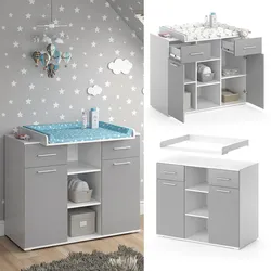Vicco Wickelkommode Wickeltisch Wickelregal Leonie mit Wickelaufsatz Weiß/Grau