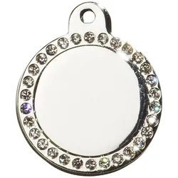 Adressanhänger mit Gravur - rund klein - mit Strass - silber