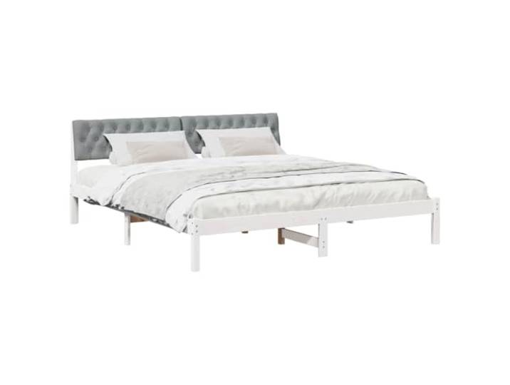 KTHLBRH Plattformbett 180 x 200 Massivholz Weiß Grau Gepolstertes Kopfteil, robuste Struktur, modernes Design, Kapazität 200 kg