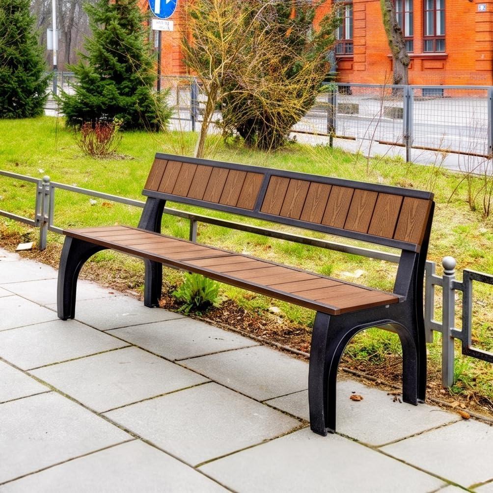 REKORD Gartenbank Split WPC 160 cm Braun Wetterfeste Parkbank mit Gusseisen-Gestell