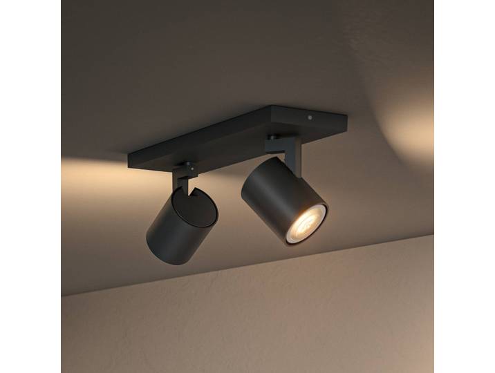Philips Hue Runner Spot, 2-fl., Dimmschalter, schwarz Runner, dimmbar, schwarz, für Wohn- / Esszimmer, Aluminium, Modern