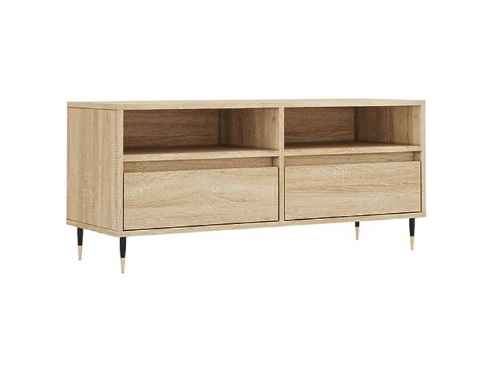 GHVBNMF TV-Schrank Sonoma-Eiche 100x34,5x44,5 cm Lowboard Fernsehtisch Stabiles Lowboard mit 2 Fächern und 2 Schubladen für Elektronik und Medien im Wohnzimmer oder Schlafzimmer.