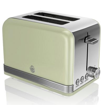 SWAN ST19010GNEU Retro Toaster Breite Schlitze 2 Scheiben 3 Funktionen 6 Stufen Toasting, Vintage, Grün, 800W