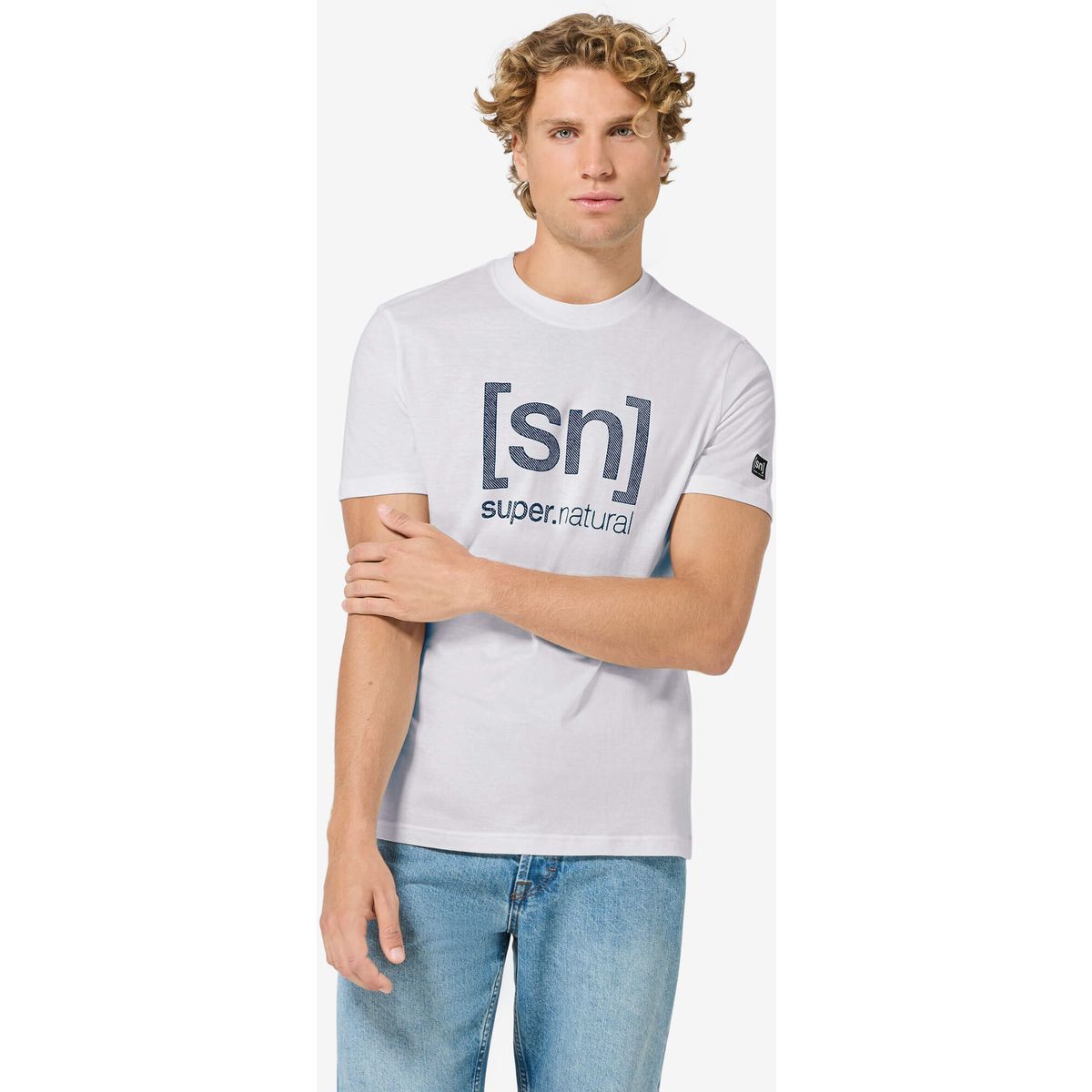 Super.Natural M Denim Logo BIO C Tee white/blueberry (60J) L SNMS0100760JL