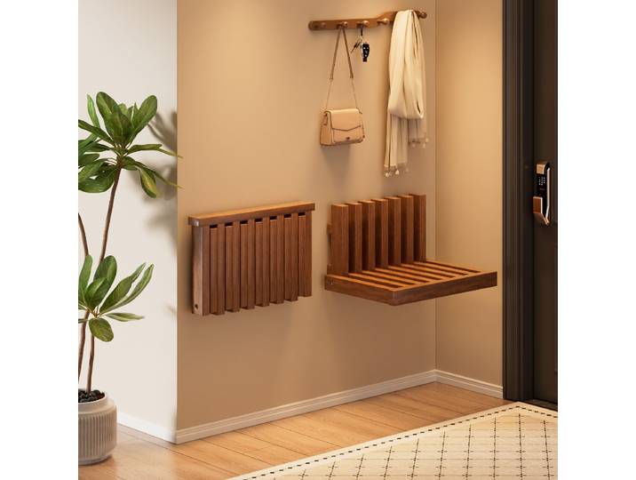 1 tabouret mural multifonctionnel pliable en bois massif, tabouret à chaussures, tabouret de rangement suspendu, étagère de rangement suspendue