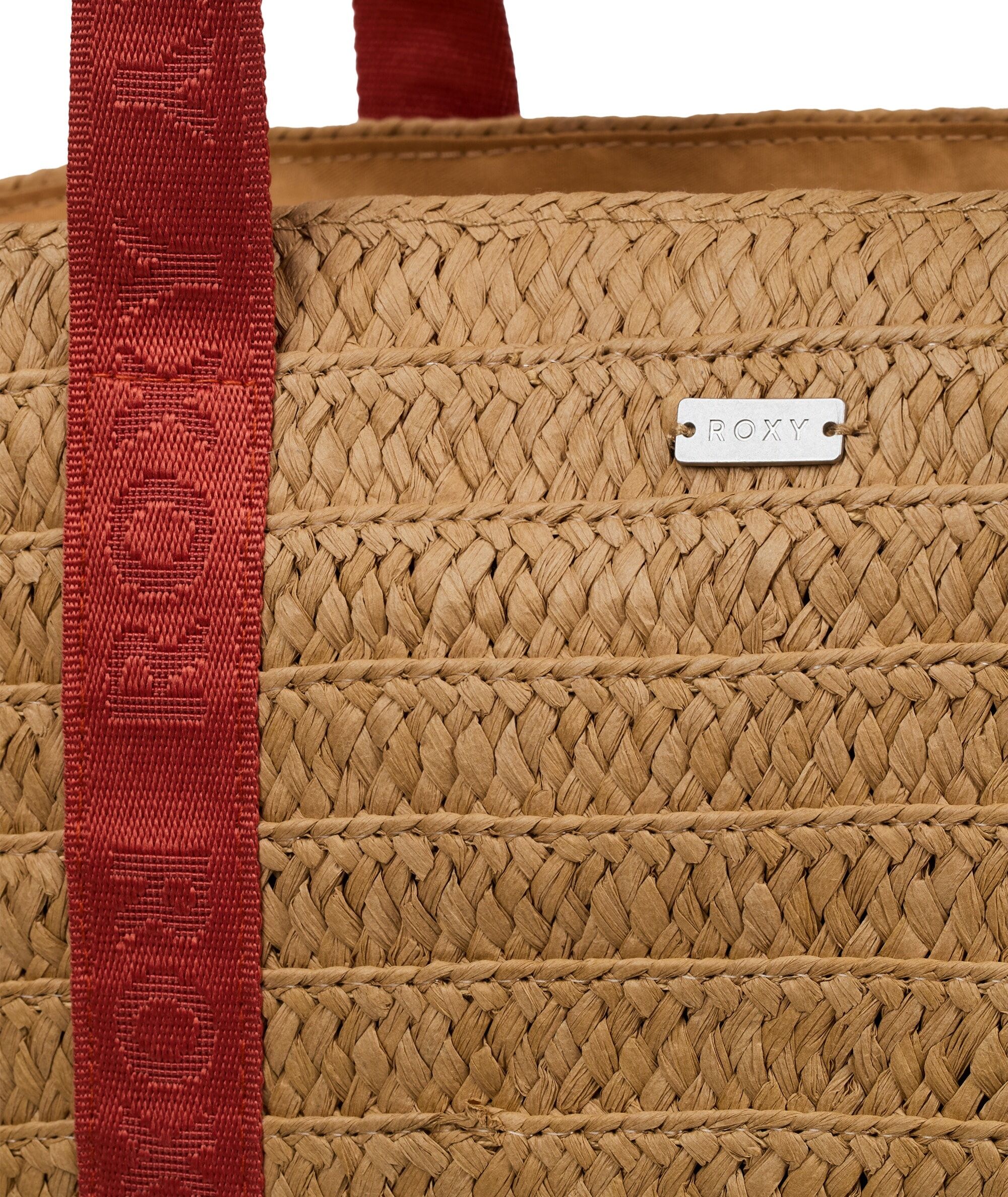 Strandtasche ROXY "SONGBIRDY TOTE", Damen, braun (natural), Web, Papierstroh, kontrastfarbene Details, unifarben, Taschen Strandtasche, mit doppeltem Tragegriff, ohne Verschluss, aus Papier