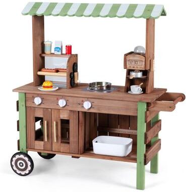 Costway Wooden Grocery Store Playset for Kids with Large Wheels