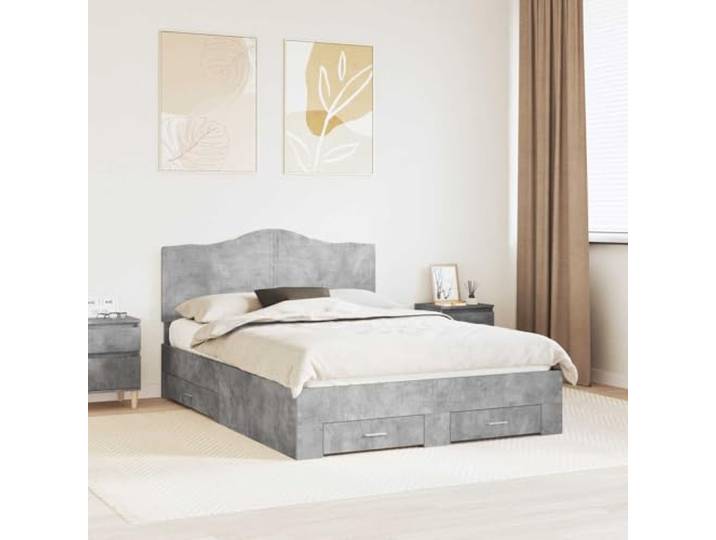 Stauraumbett Holzwerkstoff Mit Kopfteil Modern Grau 160 x 200 cm Bettrahmen mit Kopfteil Beton Grau 160x200 cm Holzwerkstoff Stauraum Bettgestell mit Schubladen Lattenrost King Size