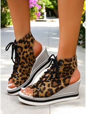 LightInthebox Women's Lace-Up Denim Wedge Sandals, Fashion Peep-Toe Summer Shoes, Perfect for Poolside, Brunch Outings and Seaside Cafés