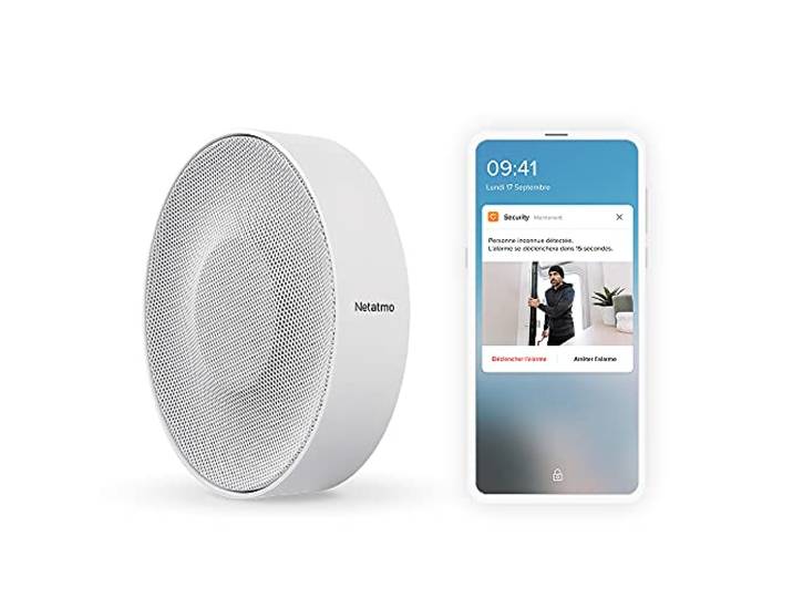 Netatmo Sirène Intérieure Intelligente\, sans Fil\, Wi-FI\, 110 DB\, Activation/Désactivation Automatique\, sans Abonnement\, Alimentation par Pile\, Accessoire - NIS01-FR