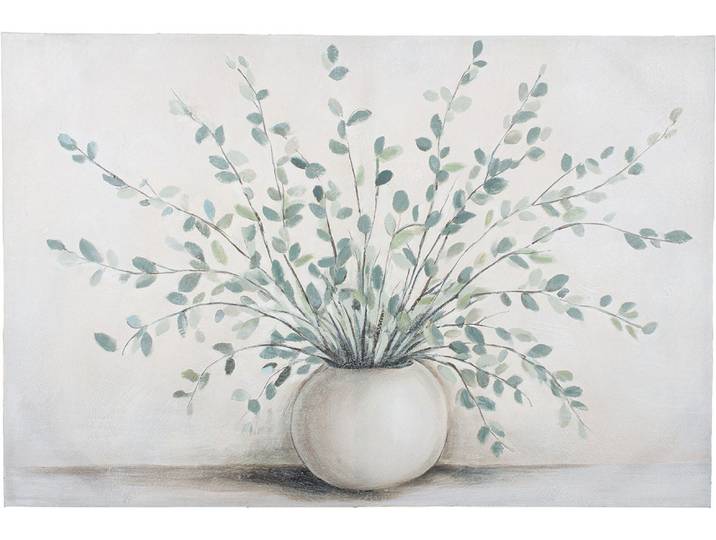 Metallbild GILDE Bild rechteckig Vase mit Eukalyptus , beige (farbe bild(er): grün), B:120cm H:80cm T:3,5cm, Poly-Leinwand, Bilder, Metallbild