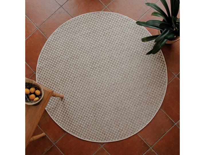 Teppich WECON HOME Miami South Beach , beige (sand beige), H:5mm Ø:200cm, Polypropylen, Teppiche, Teppich, In- & Outdoor Teppich, wetterfest, kariert, Balkon, pflegeleicht