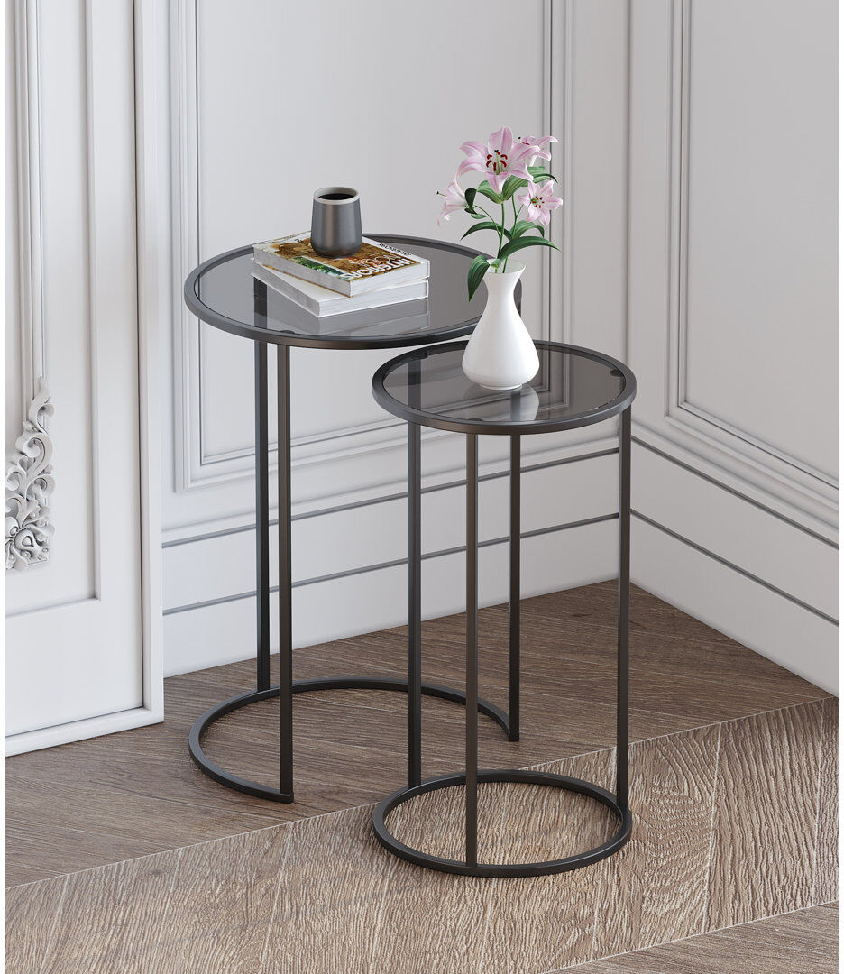 Fairmont Park Blanton Glass Top Frame Nesting Tables Grey/Black 56cm H X 38cm W X 38cm D